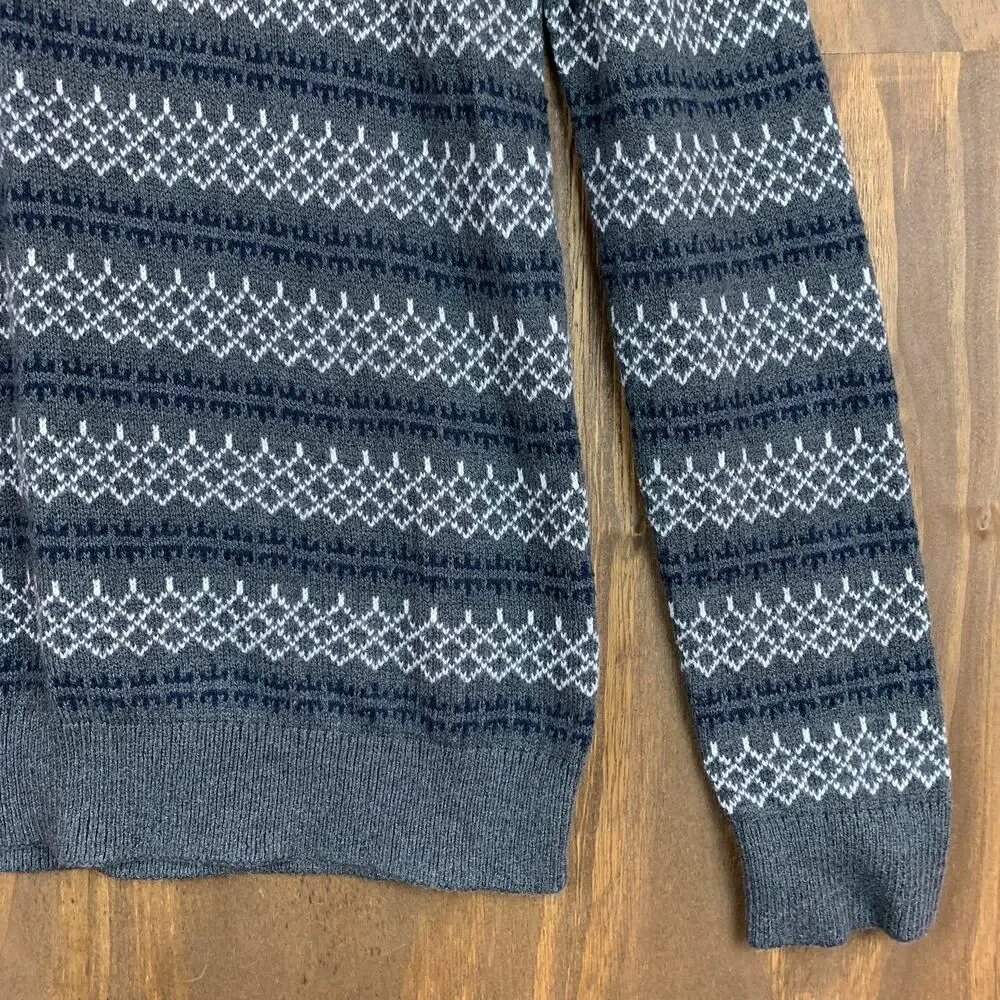 Banana Republic Mens Sweater Gray Blue Crewneck Fair Isle Wool Blend Pullover M